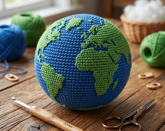 Crochet Earth Amigurumi Pattern | Tapestry Colorwork Globe Toy (PDF Pattern)