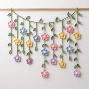 Crochet Flower Garland Pattern, Boho Window Decor, Beginner Leaf Vine (PDF Download)