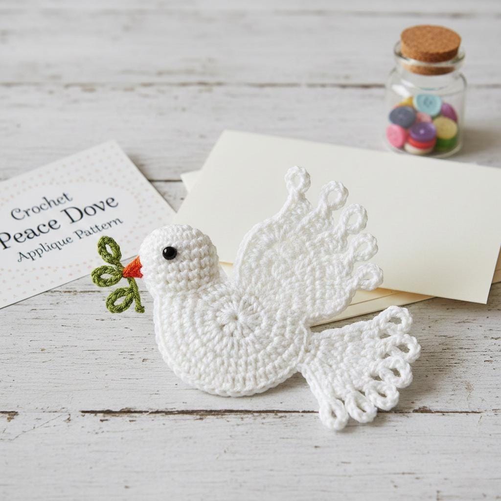 Crochet Peace Dove Applique Pattern Easy DIY Ornament