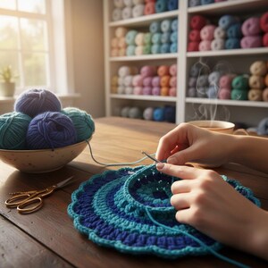 Galactic Eye Crochet Mandala Pattern – Cosmic Popcorn Stitch Mandala PDF for Boho Home Decor image 5