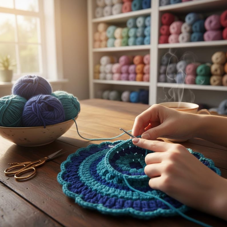 Galactic Eye Crochet Mandala Pattern – Cosmic Popcorn Stitch Mandala PDF for Boho Home Decor image 5