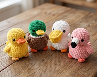 No-Sew Crochet Bird Pattern | Rubber Duck, Mallard, Flamingo & Pelican | Easy Amigurumi Toy