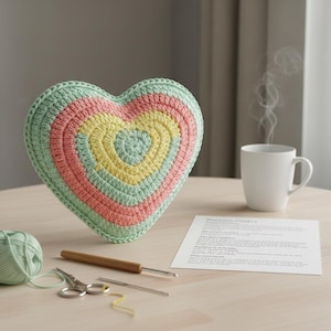 Patrón de cojín de crochet en forma de corazón, fácil y adorable: guía paso a paso para principiantes