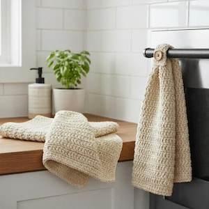 Farmhouse Dish Set Crochet Pattern – Easy Dishcloth, Towel & Hanging Towel for Beginners
