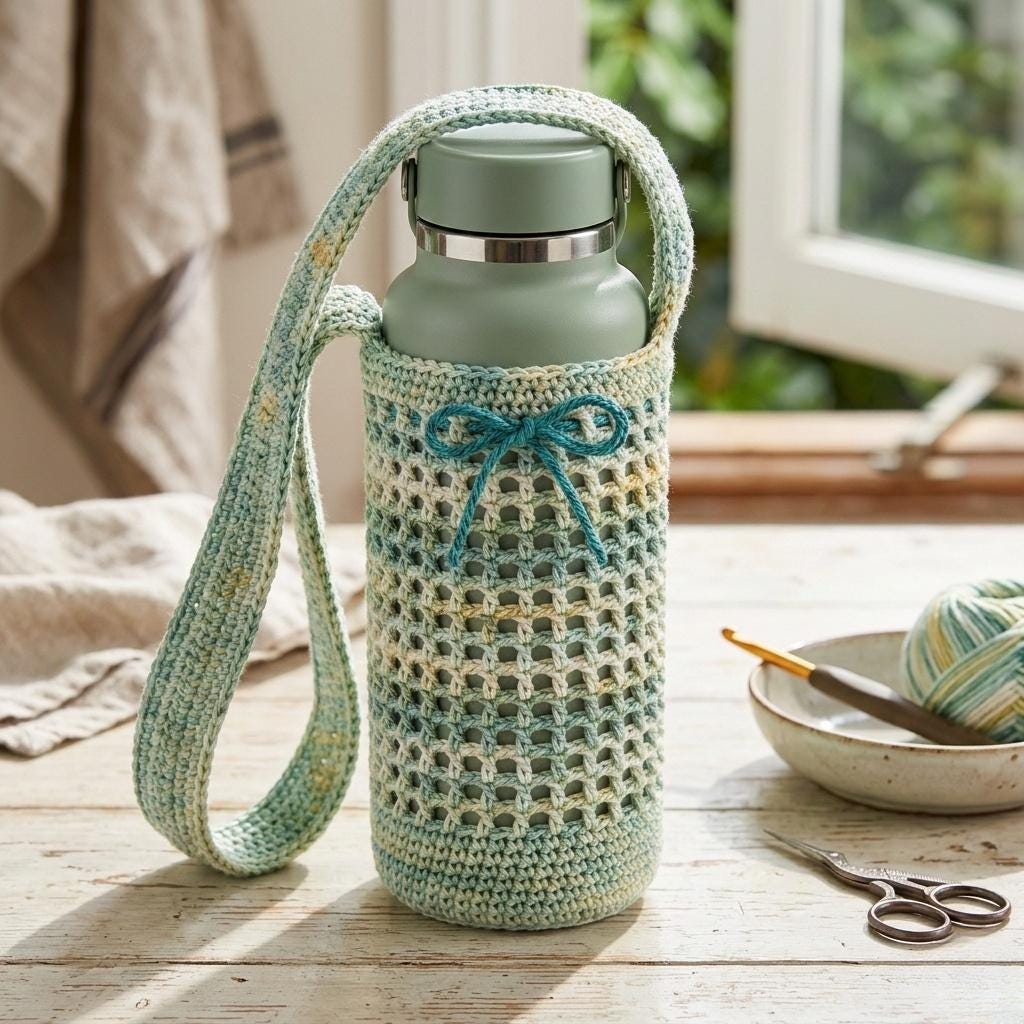 40 Crochet Water Bottle Holder Patterns for On the Go 6 Crochet Water Bottle Holder