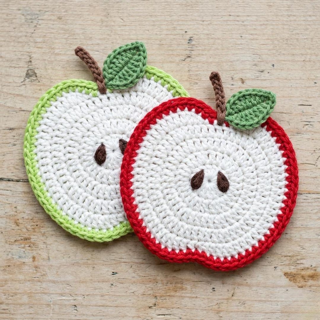 Crochet Apple Coaster Pattern, Easy Fruit Mug Rug, Cottagecore Kitchen ...