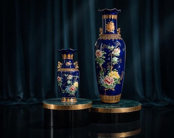 金仕上げのトルコ製ハンドメイド陶器製フロアベース - モダンな海風