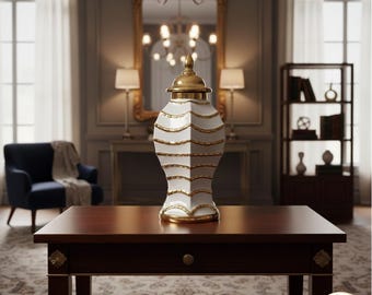Vaso de Gengibre de Porcelana: Vaso Decorativo Hexagonal Branco e Dourado