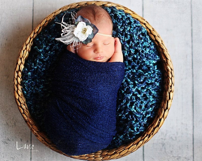 Newborn blanket and beanie set Photo Prop- Stretch wrap knitbysarah BLUEBERRY lush wrap and beanie Stitches by Sarah