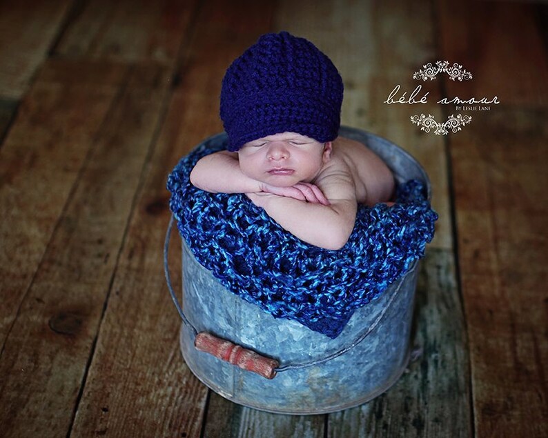 Newborn blanket and beanie set Photo Prop- Stretch wrap knitbysarah BLUEBERRY lush wrap and beanie Stitches by Sarah