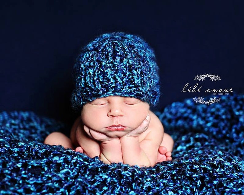 Newborn blanket and beanie set Photo Prop- Stretch wrap knitbysarah BLUEBERRY lush wrap and beanie Stitches by Sarah