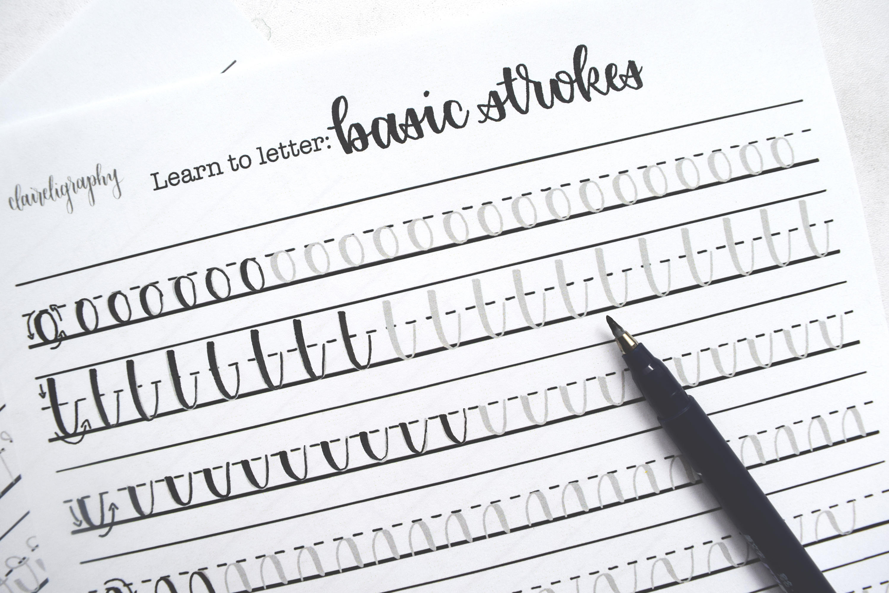 Basic Strokes Calligraphy Practice Sheet Lettering Sheet | Etsy