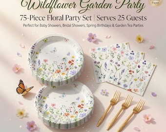 Wildflower Party Plates Napkins Set Floral Baby Shower Tea Party Decor Serves 25