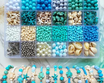 Ocean Beads Bracelet Kit, Beach Theme Jewelry Making Set, Sea Turtle Starfish DIY kit