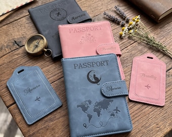 Personalized Leather Passport Holder with Name, RFID Custom Travel Wallet, Honeymoon Gift for Couple, Wedding Favor, Bridesmaid Gift