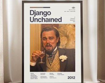 Django Unchaıned Movie Poster - Leonardo Di Caprio Print - Quentin Tarantino - Vintage Movie Film - Midcentury Wall Art - Minimalist Decor