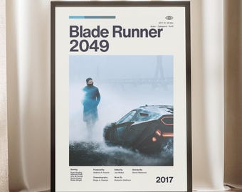 Blade Runner 2049 Movie Poster - Ryan Gosling - Harrison Ford - Cyberpunk Print - Vintage Film - Midcentury Wall Art - Minimalist Decor