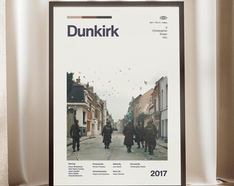 Dunkirk Movie Poster - Christopher Nolan Print - War Epic Poster- Vintage Movie Film - Midcentury Wall Art - Minimalist Decor