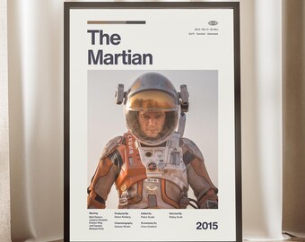 The Martian Movie Poster | Matt Damon Wall Art | Ridley Scott Film Print | Sci-Fi Space Decor | Gift for Cinephile | Mid Century Poster