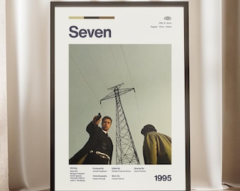 Seven Movie Poster | Se7en 1995 David Fincher Film Print | 90s Crime Thriller Wall Art | Brad Pitt Morgan Freeman Fan Gift | Neo Noir Decor