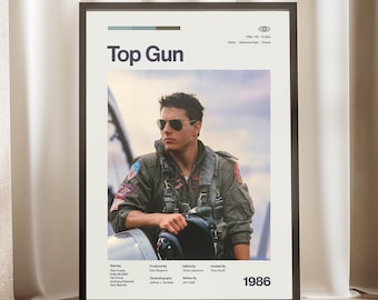 Top Gun Movie Poster | Tom Cruise Wall Art | Maverick Retro Print | Vintage Movie Decor | Midcentury Poster | Gift for Cinephile