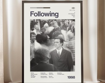 Following 1998 Poster | Christopher Nolan Wall Art | Neo Noir Movie Print | Debut Film Decor | Indie Cinema Gift | Minimalist Director Art
