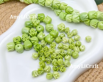 7mm/10mmGreen Hawaiian Pakalana Flower Beads,WATERPROOF&Non-Fading Resin Pakalana Flower,Hawaiian Lei,Garland Crafts/Purse Lei/CarLei Making