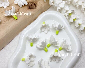 20×25mm Hand Painted Polymer Clay Blooming Pikake Beads, White Jasmine Flower,Clay Pikake Beads,WATERPROOF,Purse/Car Lei Making,Lei Supplies