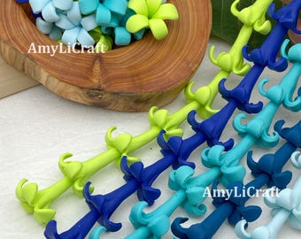 22×30mmPolymer Clay Puakenikeni Beads,Blue Green  Clay Puakenikeni Flower,Long Stem Hawaiian Puakenikeni, WATERPROOF,Purse Car Lei Supplies