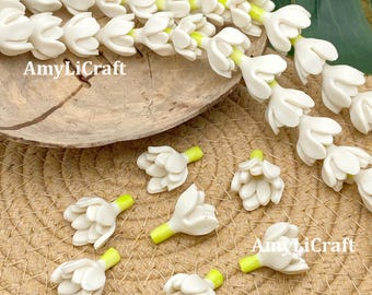 16x20mm Hand Painted Polymer Clay Half-Blooming Pikake Beads, Ivory White Jasmine Clay Flower, Clay Pikake Beads, WATERPROOF, Lei Supplies