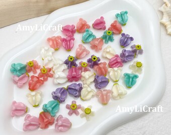 11.5×11.5mm Crown Flower with Green Top Beads,Pink White Purple,WATERPROOF Resin & Coral Powder Hawaiian Puakalaunu, Purse/Car Lei Supplies