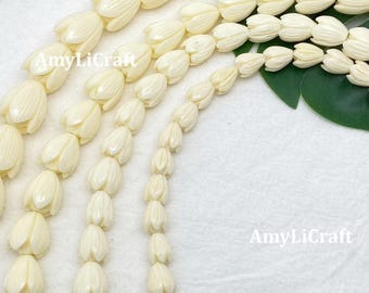 6×9/8×10/10×12/12×14mm Ivory Pikake Beads,Hawaiian Jasmine Flower Beads for Jewelry Making,Composite Resin Coral Beads, DIY Craft Supplies