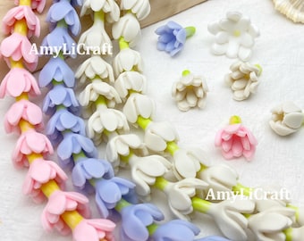 18x20mm Hand Painted Polymer Clay Half Blooming Pikake Beads, Ivory White Pink Blue Jasmine Flower,Clay Pikake Beads,WATERPROOF,Lei Supplies