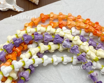 13×16mm Hawaiian Puakenikeni Flower Beads with Green Calyx,WATERPROOF Resin&MOP Powder for Lei,Non-Fading Flower,Jewelry Making,Purse/CarLei