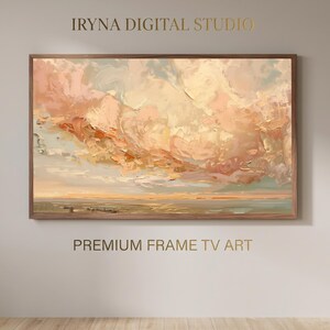 Varmt solnedgångslandskap för ram-TV, abstrakt pastellhimmel-ram-TV-konst, neutral kustmålning, mjuk pastellhimmelkonst, digital nedladdning