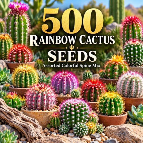 500 Rainbow Cactus Seeds – Assorted Cactus Varieties With Colorful