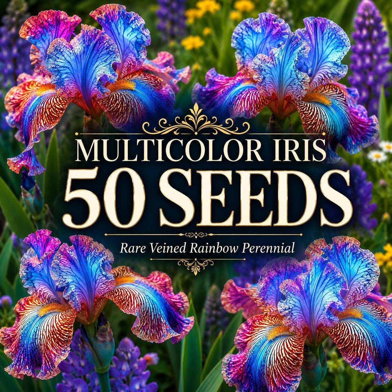 50 Multicolor Iris Seeds, Rare Veined Rainbow Perennial Flowers, Colorful Iris Seeds for Planting, Cottage Garden Flower Seeds