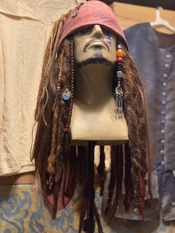 Caribbean Pirate Jack Sparrow Brown Wig with Bandana Caribbean Pirate Jack Sparrow Brown Wig with Bandana