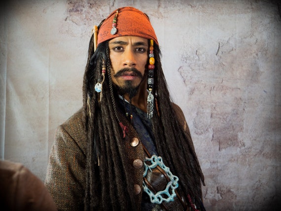 Caribbean Pirate Jack Sparrow Brown Wig with Bandana Caribbean Pirate Jack Sparrow Brown Wig with Bandana