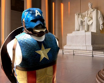 Máscara del Capitán América / Armadura de pecho / Escudo de cuero completo / Estilo gladiador / Diseño original