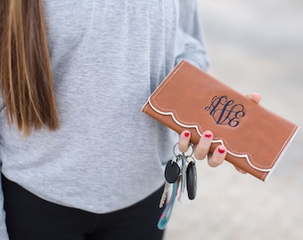 Monogram Scalloped Wallet | Personalized Wallet | Women’s Vegan Leather Wallet | Mother’s Day Gift | Monogrammed Gift for Her