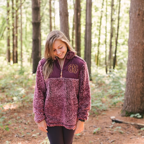 Monogram Sherpa Pullover | Monogrammed Sherpa Quarter Zip | Monogram Pullover | Christmas Gift for Her | Monogram Sherpa Fleece Jacket