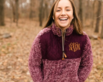 red sherpa pullover