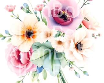 Watercolour Wildflower Clip Art PNG | Wedding Floral Bouquet Digital Download