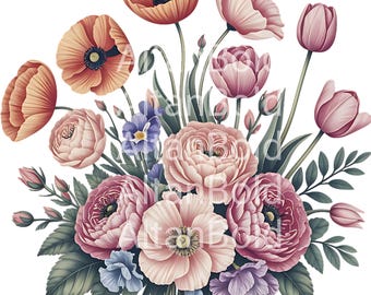 Watercolour Wildflower Clip Art PNG | Floral Bouquet Digital Download