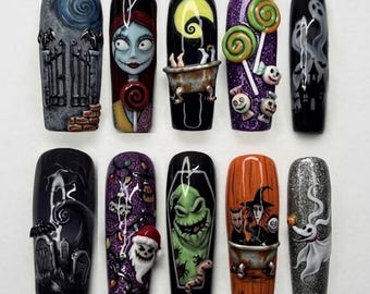 Handgemachte Albtraum-Press-On-Nägel, 3D-Grusel-Halloween-Acryl-Maniküre