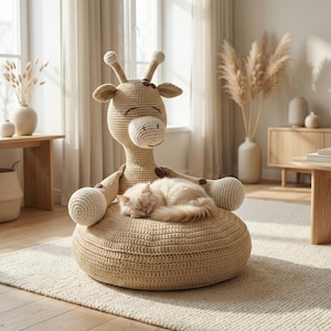 Virkat giraffstolsmönster, Amigurumi djurpuff PDF, barnrumsinredning sitsdesign, nybörjarvänligt