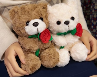 Plush Teddy Bear with Rose – Valentine's Day Gift (17cm)