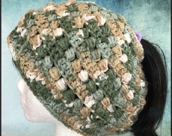 Messy Bun / Ponytail hat / Slouchy Beanie / Man bun - Crocheted - Ready to Ship!!! - Teenager / Adult