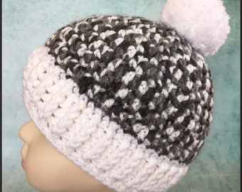 Crocheted Basic Beanie hat - Black and White!!!   6 to 18 month - Ready to Ship!